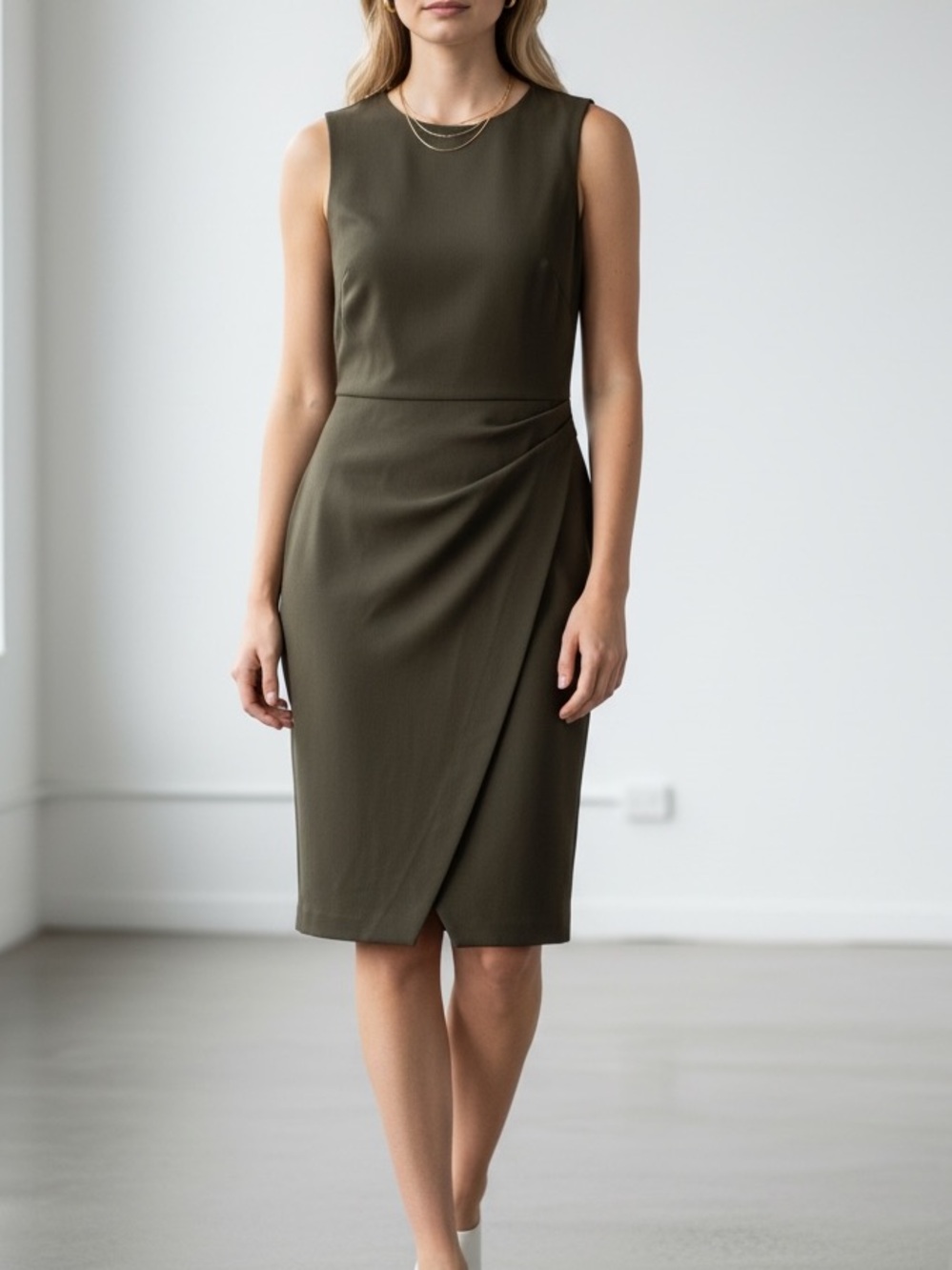 Ann Taylor Olive Wrap-Detail Sleeveless Sheath Dress